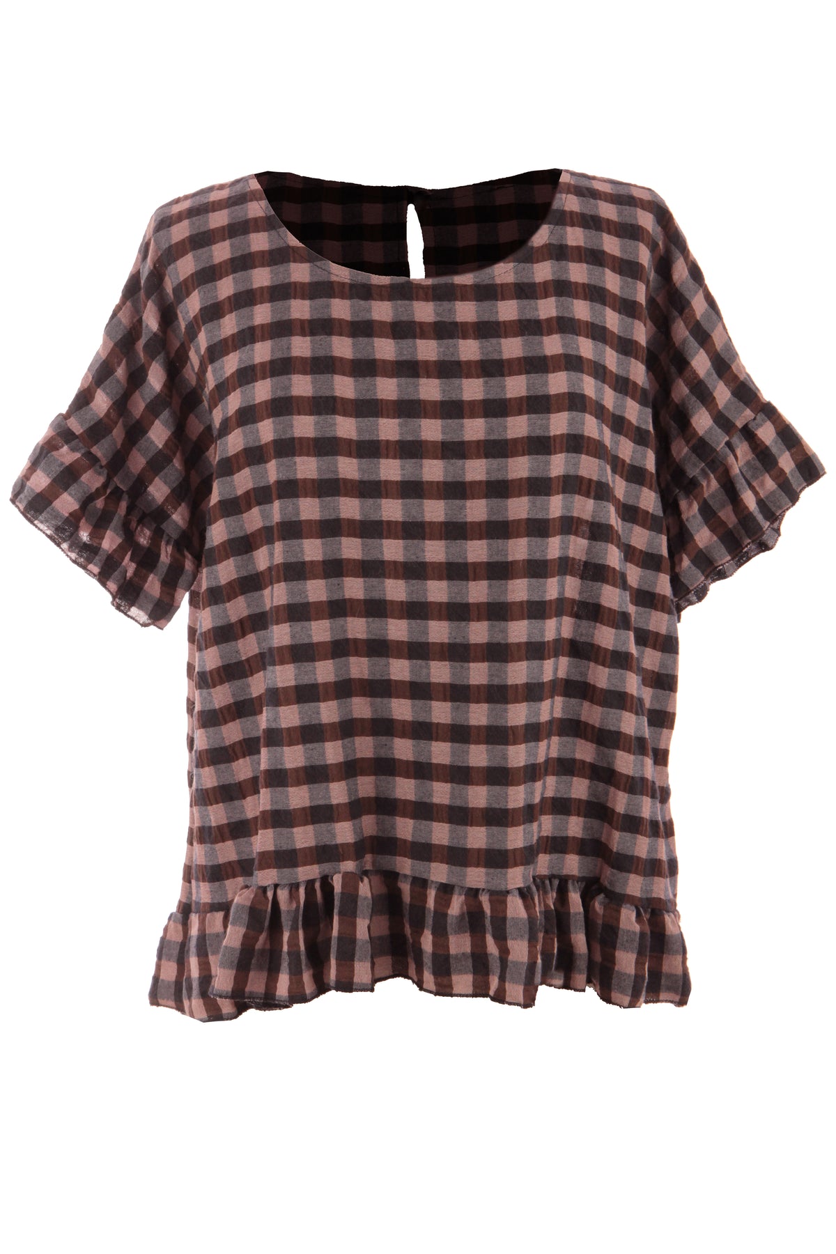 Check Ruffle Hem Cotton Top
