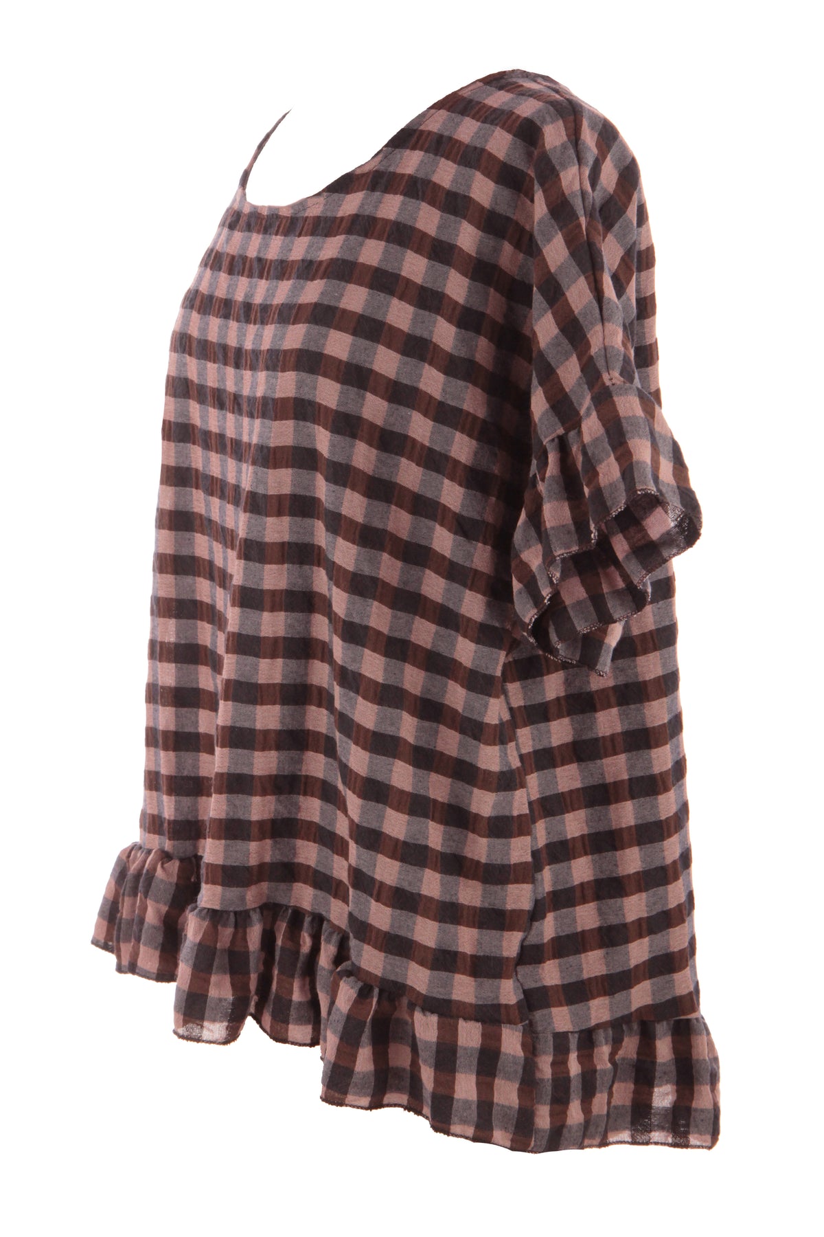 Check Ruffle Hem Cotton Top