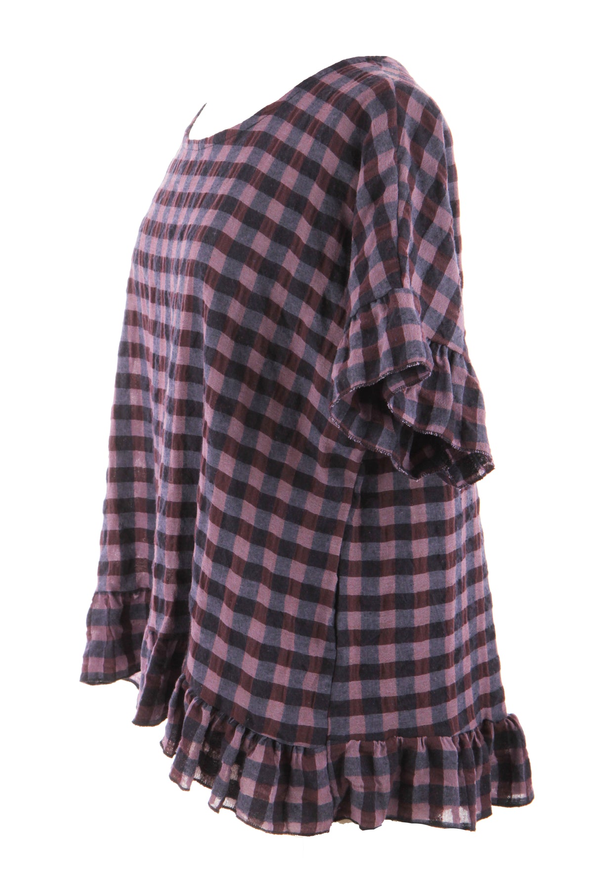 Check Ruffle Hem Cotton Top