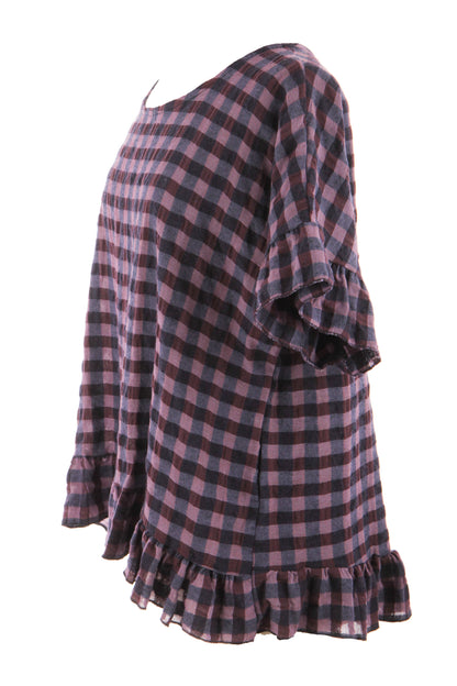 Check Ruffle Hem Cotton Top