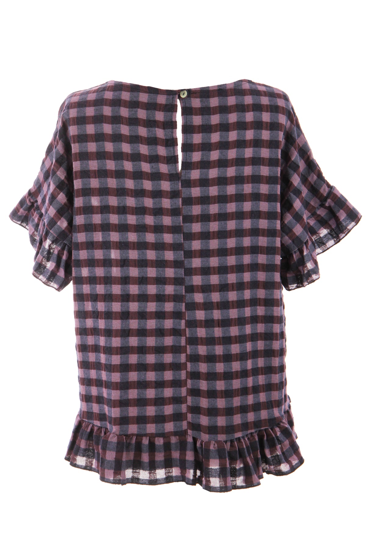Check Ruffle Hem Cotton Top