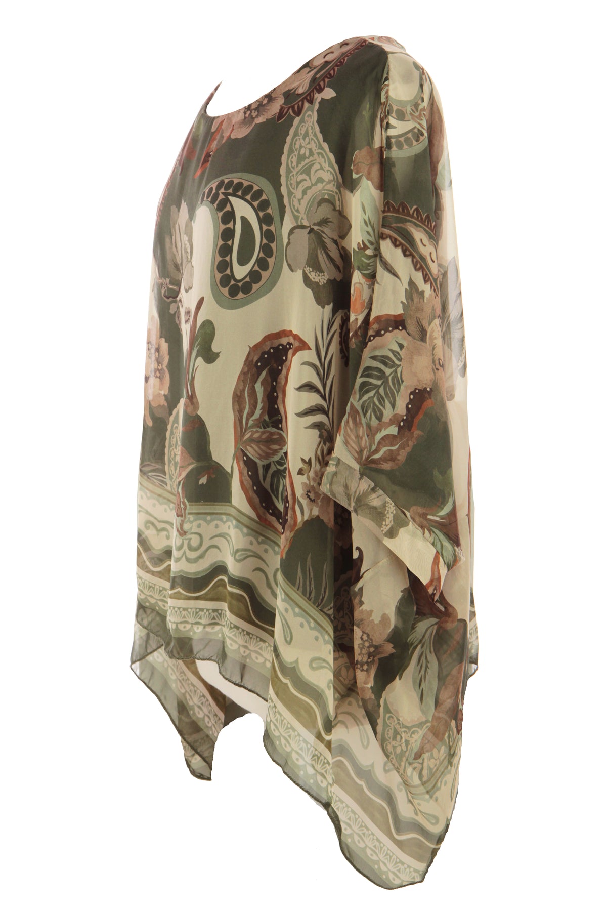 Paisley Print Batwing Silk Blouse
