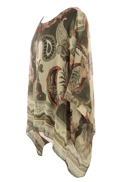 Paisley Print Batwing Silk Blouse
