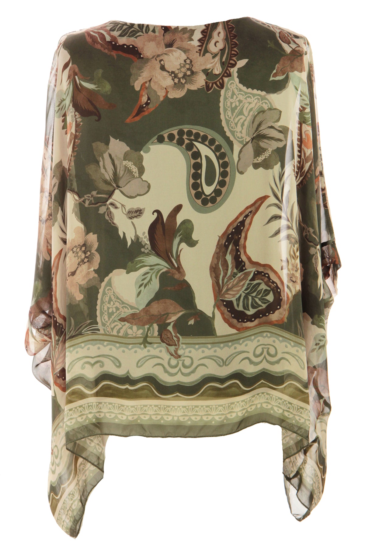 Paisley Print Batwing Silk Blouse