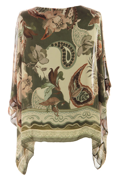 Paisley Print Batwing Silk Blouse