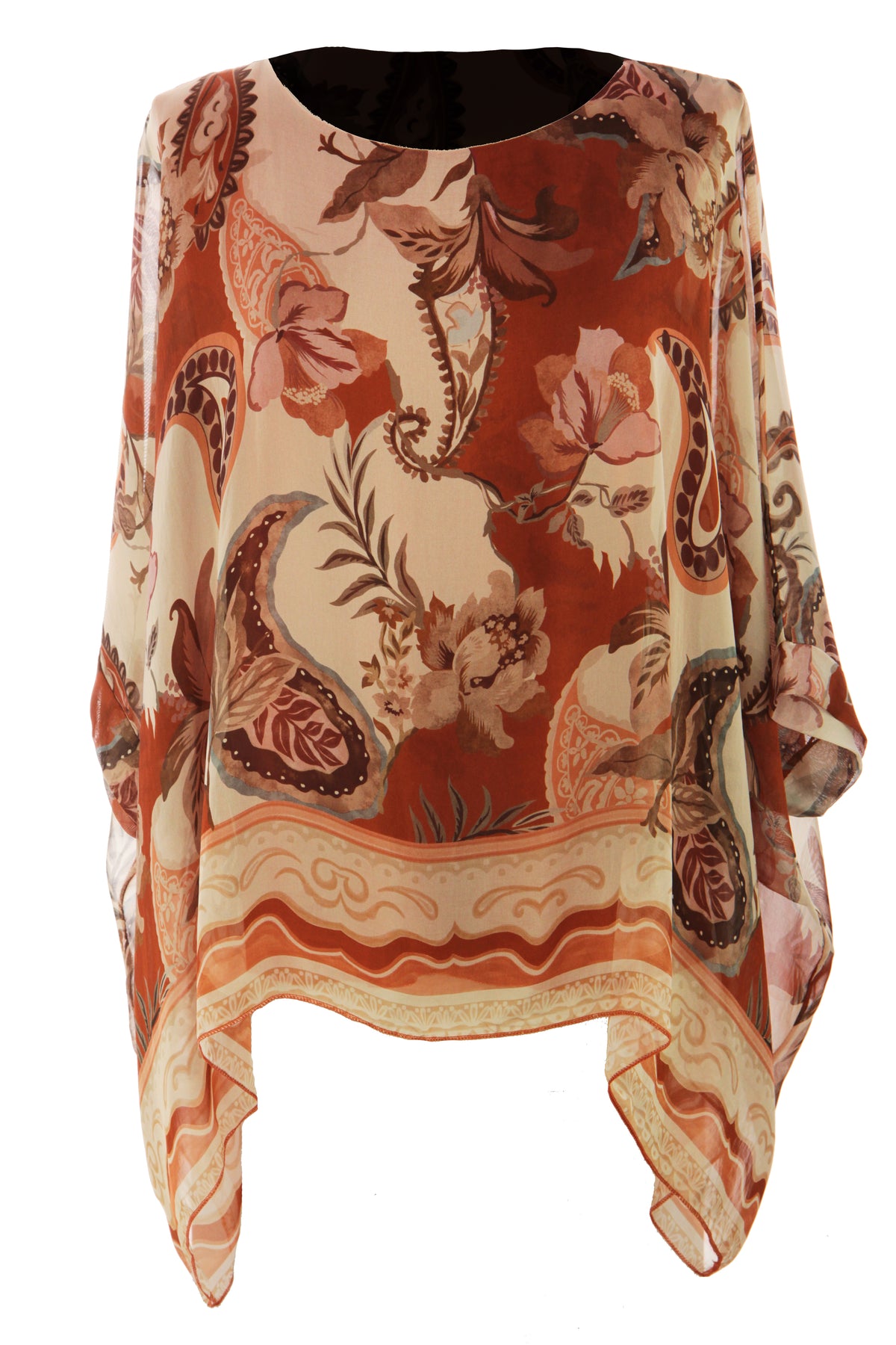 Paisley Print Batwing Silk Blouse