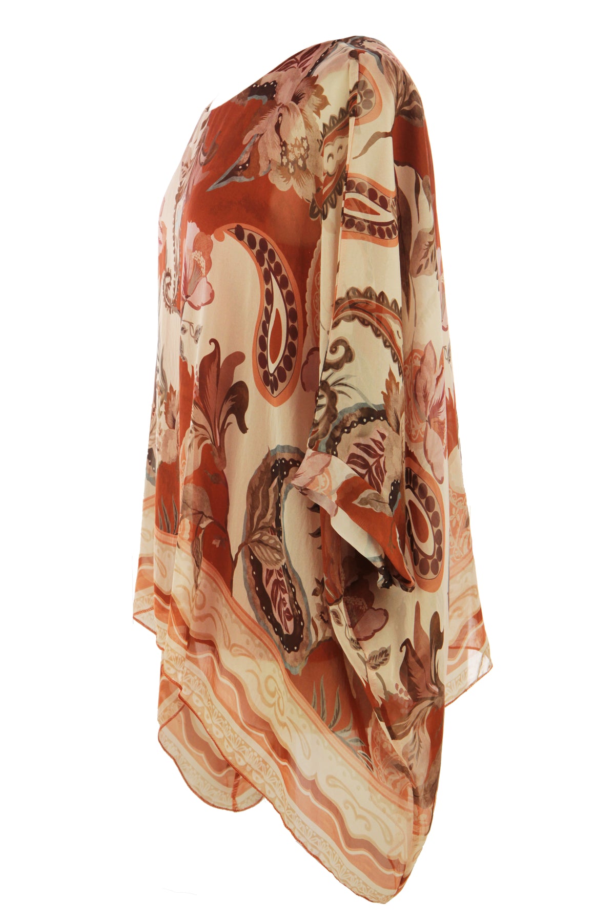 Paisley Print Batwing Silk Blouse