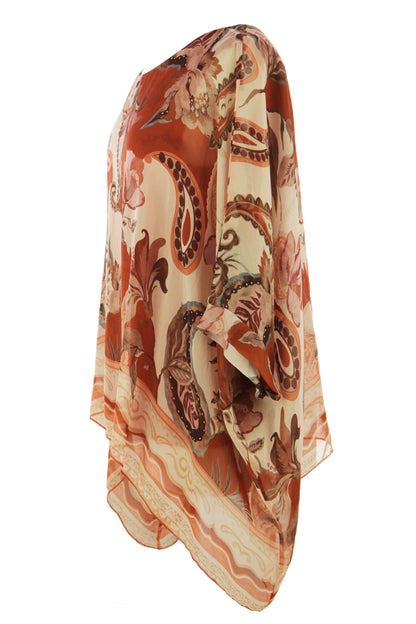 Paisley Print Batwing Silk Blouse