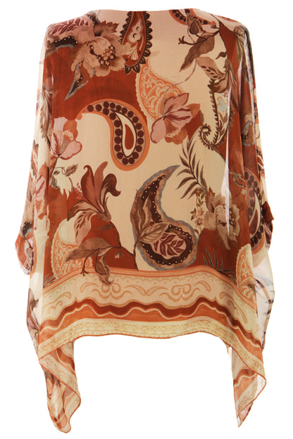 Paisley Print Batwing Silk Blouse