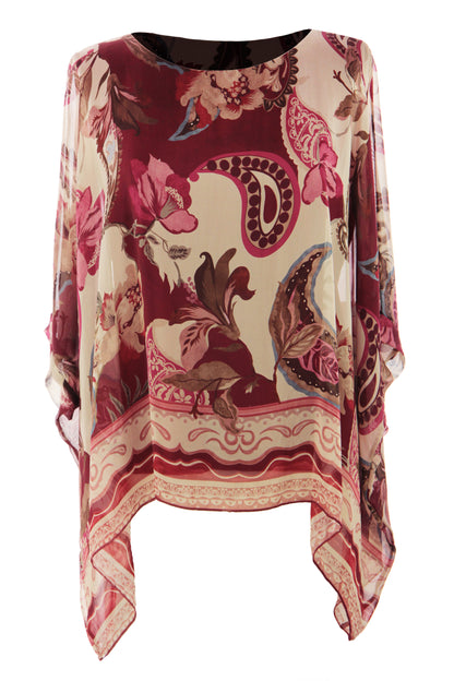 Paisley Print Batwing Silk Blouse