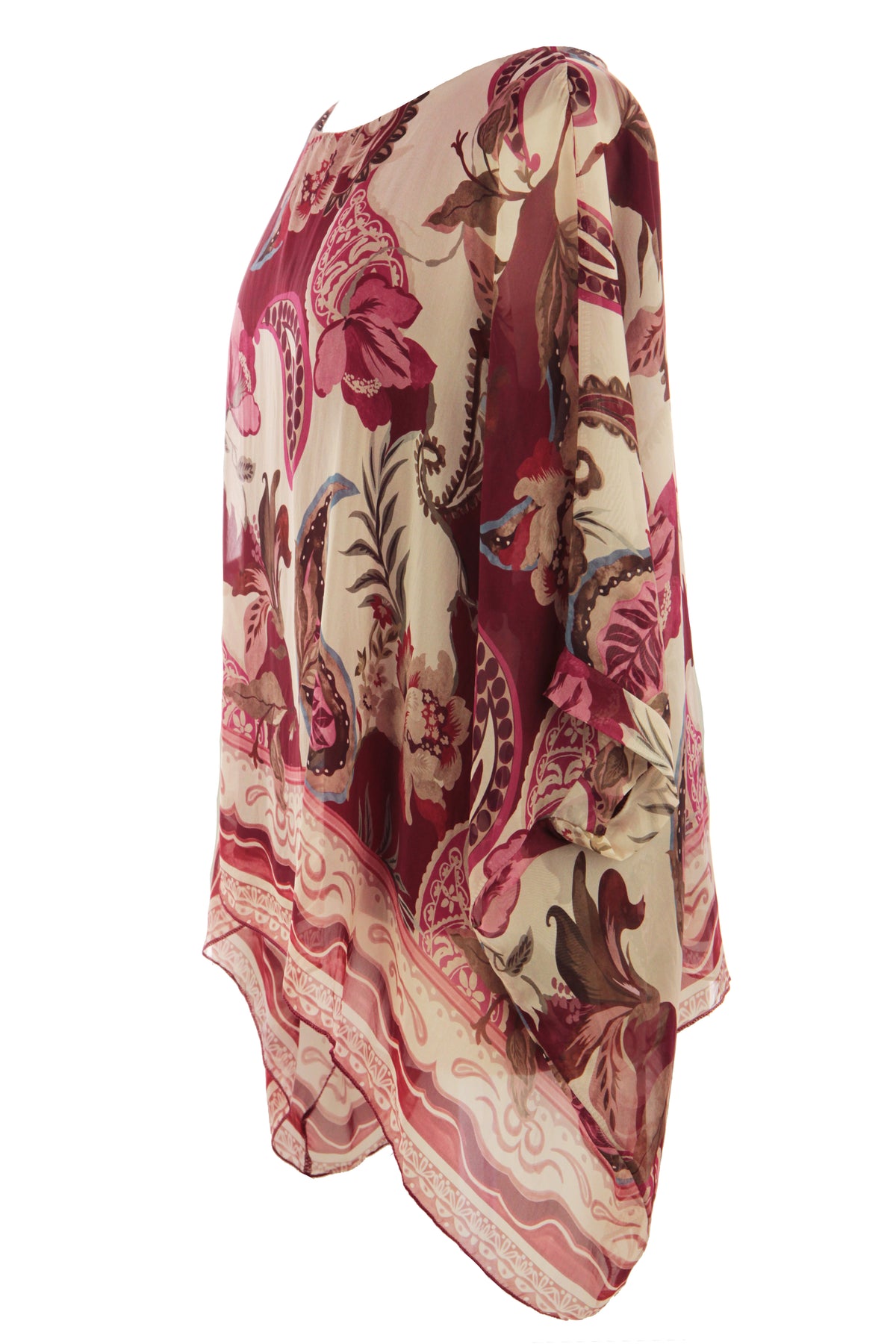 Paisley Print Batwing Silk Blouse