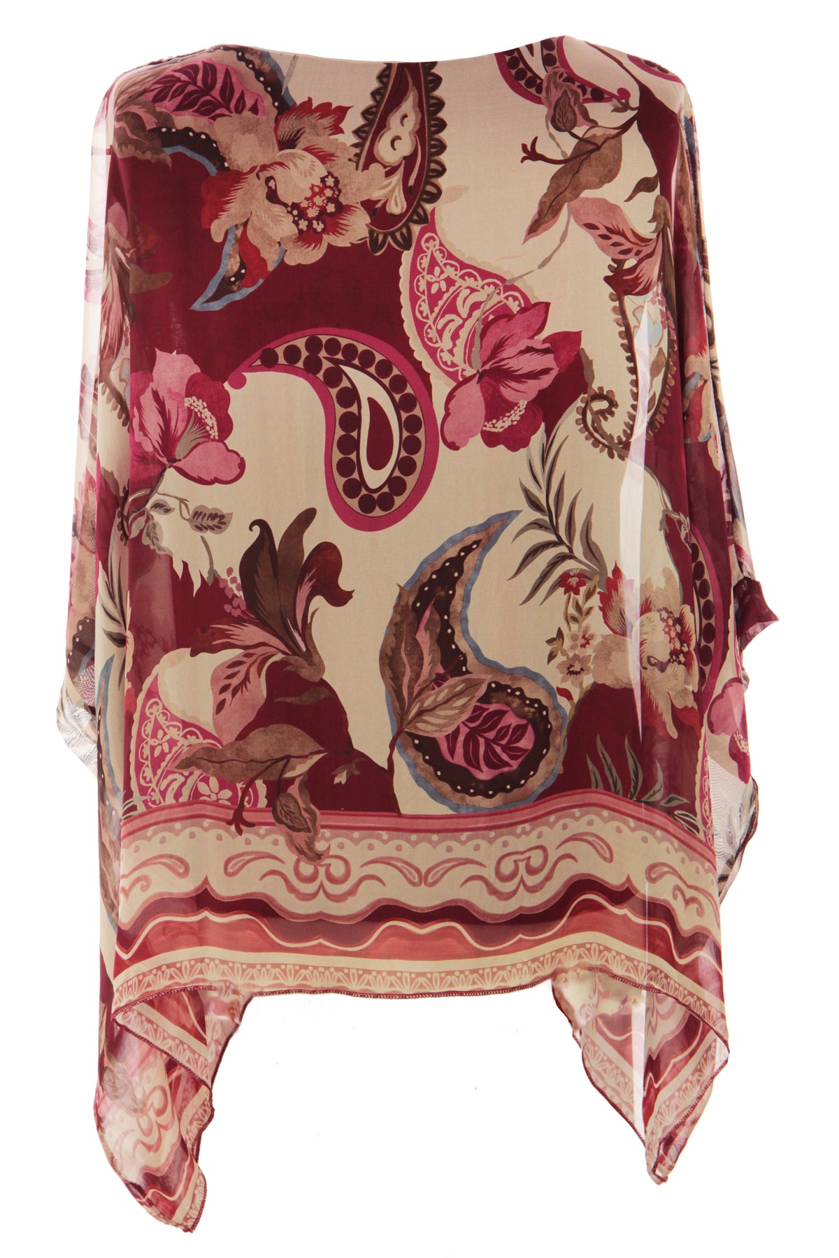 Paisley Print Batwing Silk Blouse