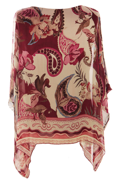 Paisley Print Batwing Silk Blouse