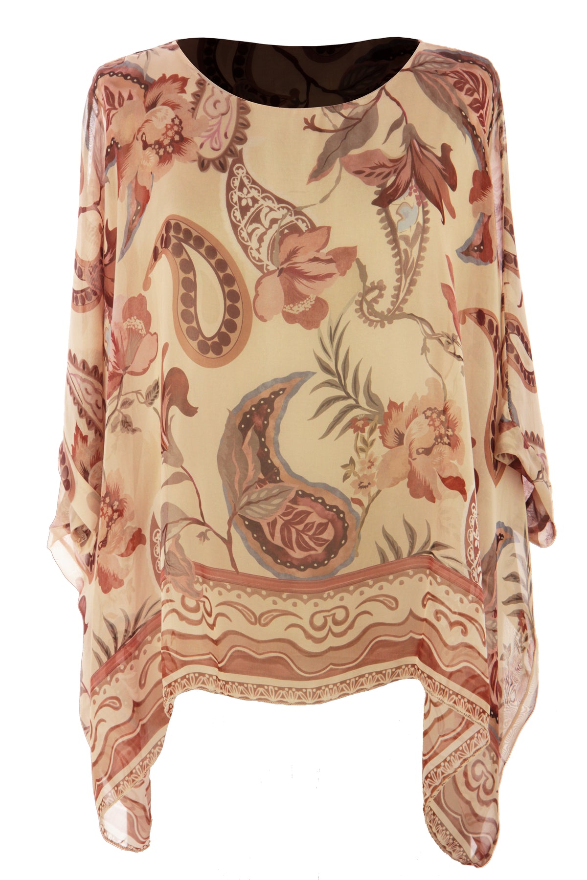 Paisley Print Batwing Silk Blouse