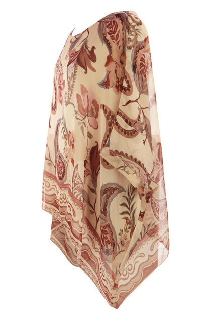 Paisley Print Batwing Silk Blouse