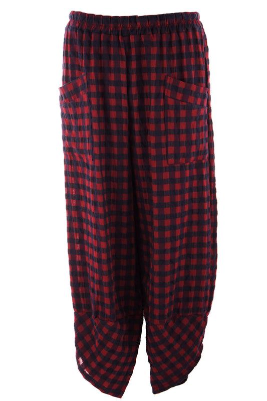 2 Pocket Tulip Ankle Barrel Leg Check Trouser