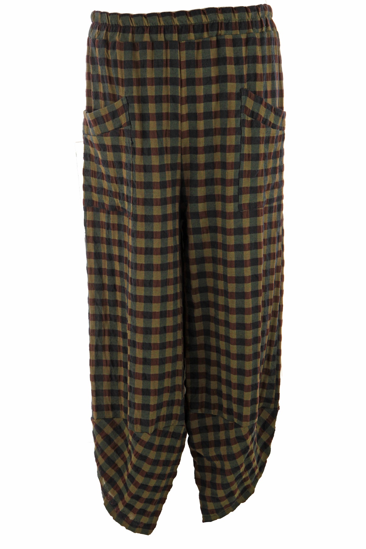 2 Pocket Tulip Ankle Barrel Leg Check Trouser