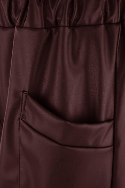 2 Pocket Tulip Ankle Barrel Leg PU Trouser