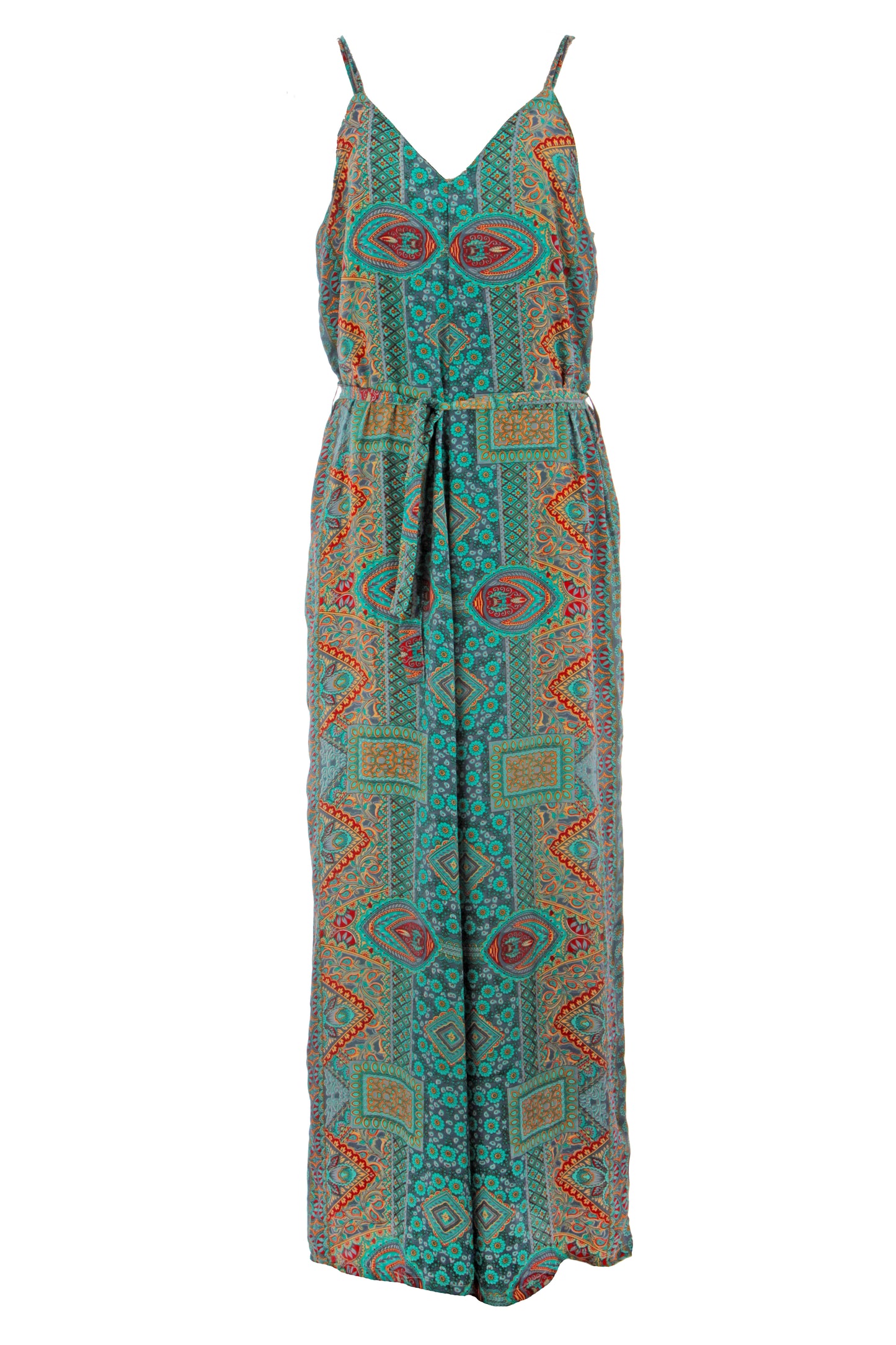 Strappy Paisley Print Silk Jumpsuit