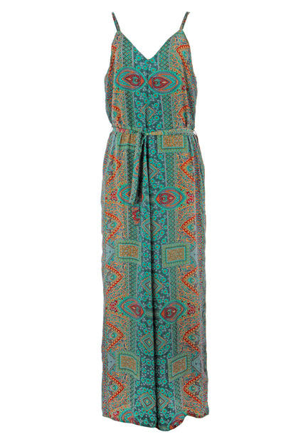 Strappy Paisley Print Silk Jumpsuit