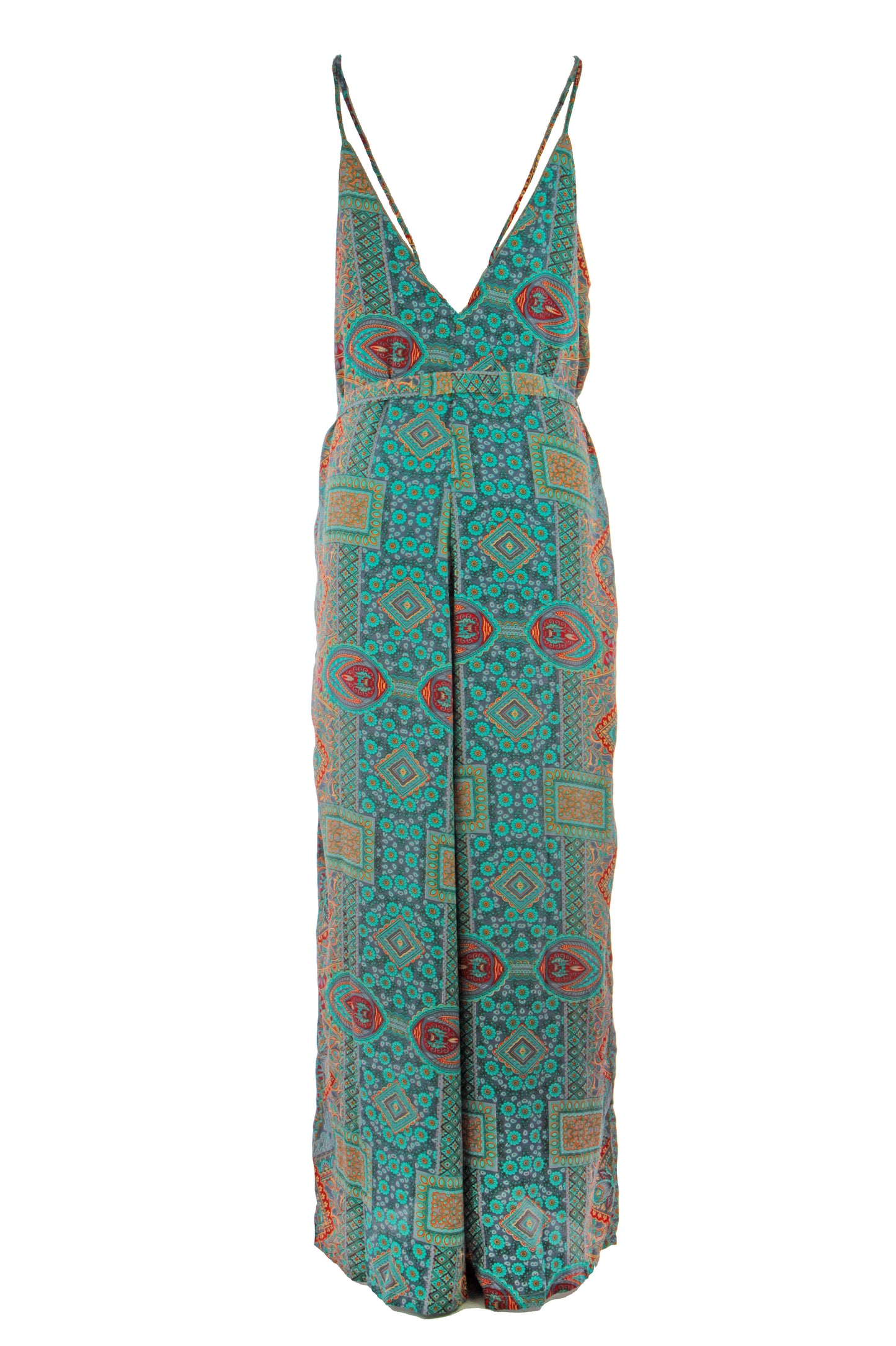 Strappy Paisley Print Silk Jumpsuit