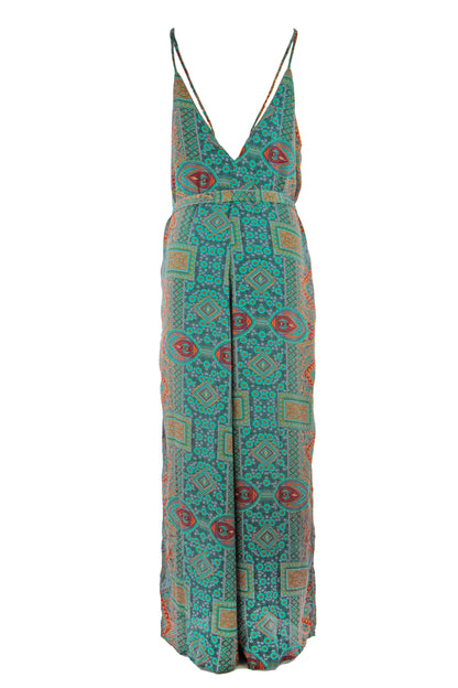 Strappy Paisley Print Silk Jumpsuit