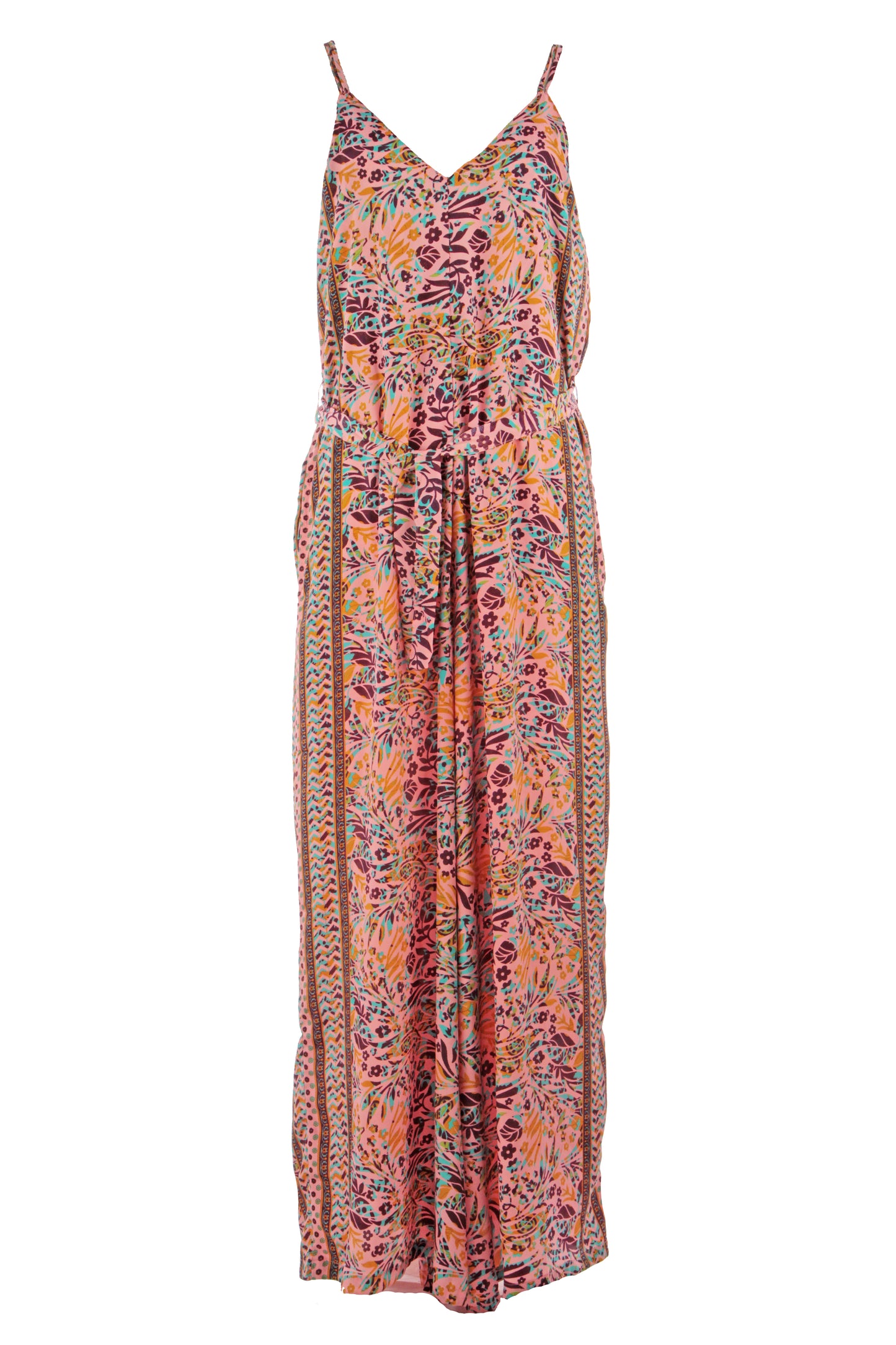 Strappy Paisley Print Silk Jumpsuit