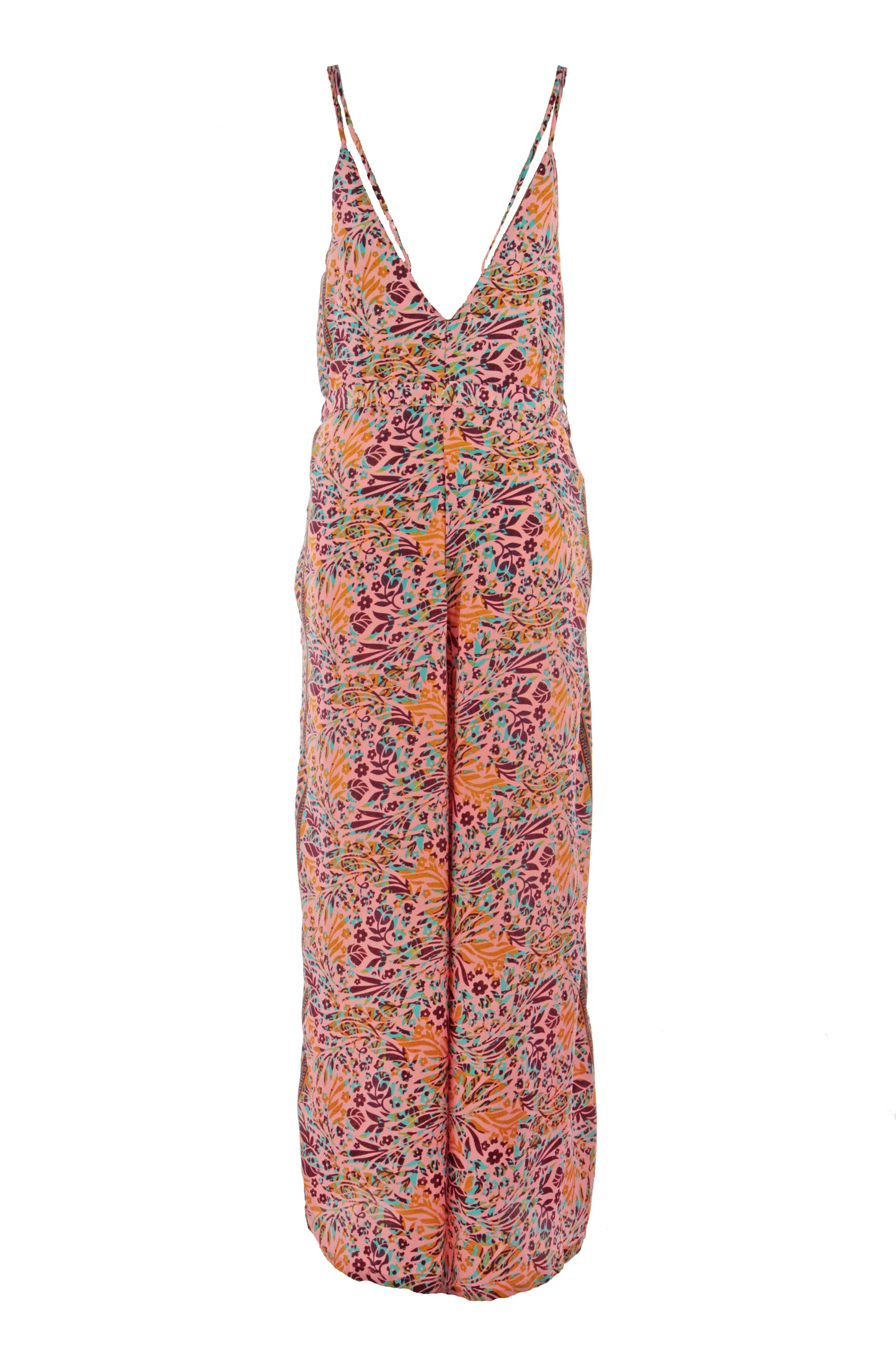 Strappy Paisley Print Silk Jumpsuit