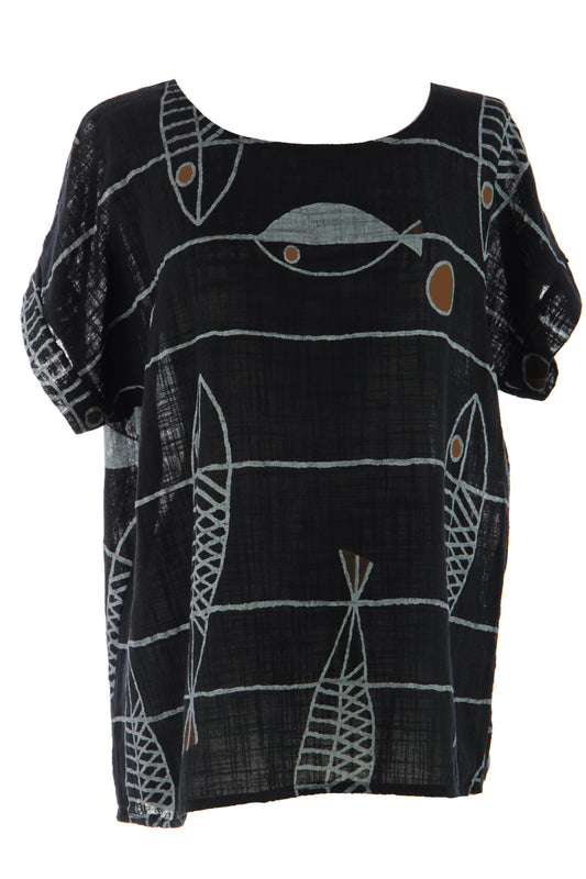Fish Print Cotton Top