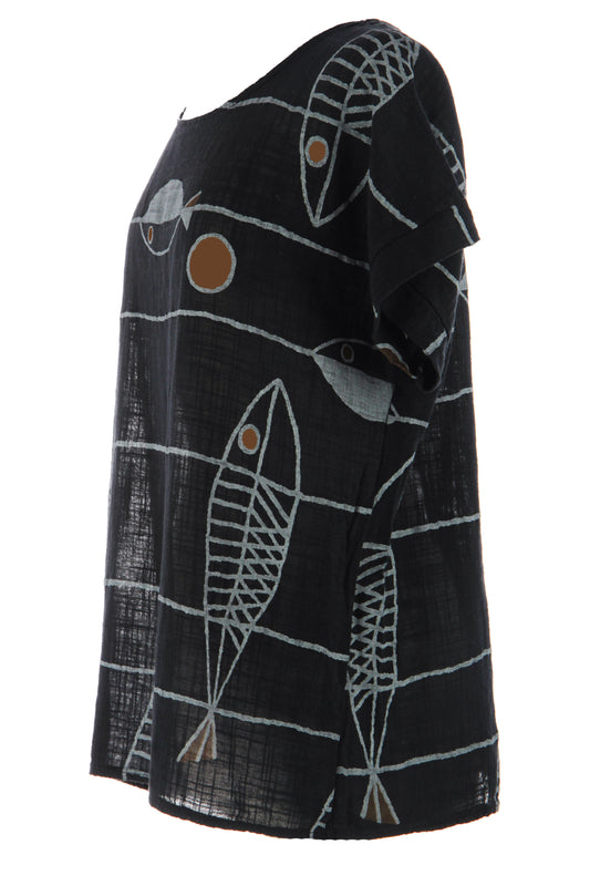 Fish Print Cotton Top