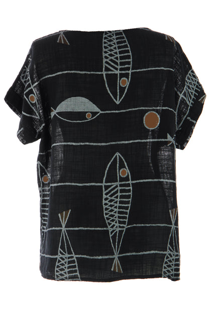 Fish Print Cotton Top