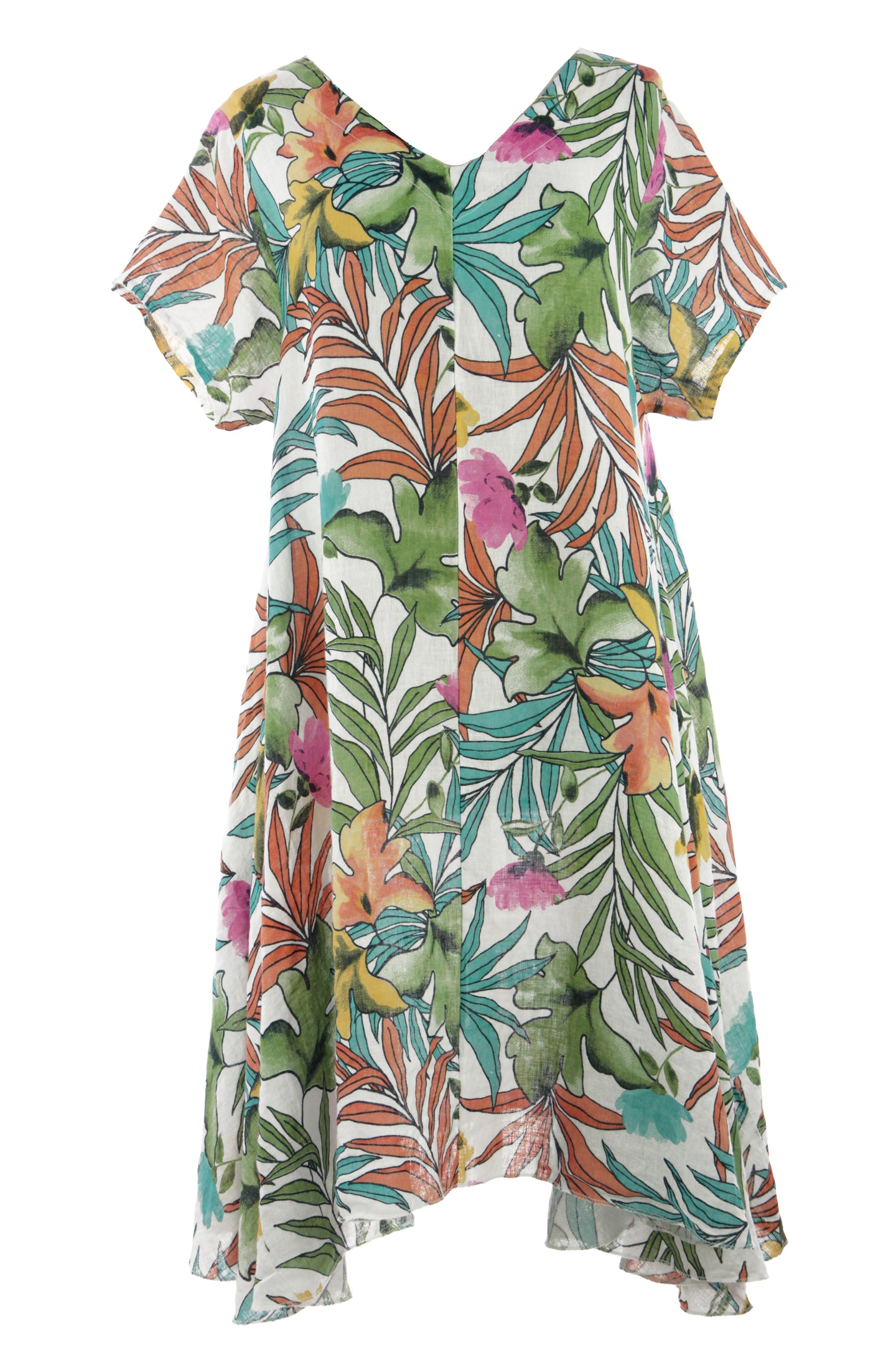 Tropical Print Linen Dress