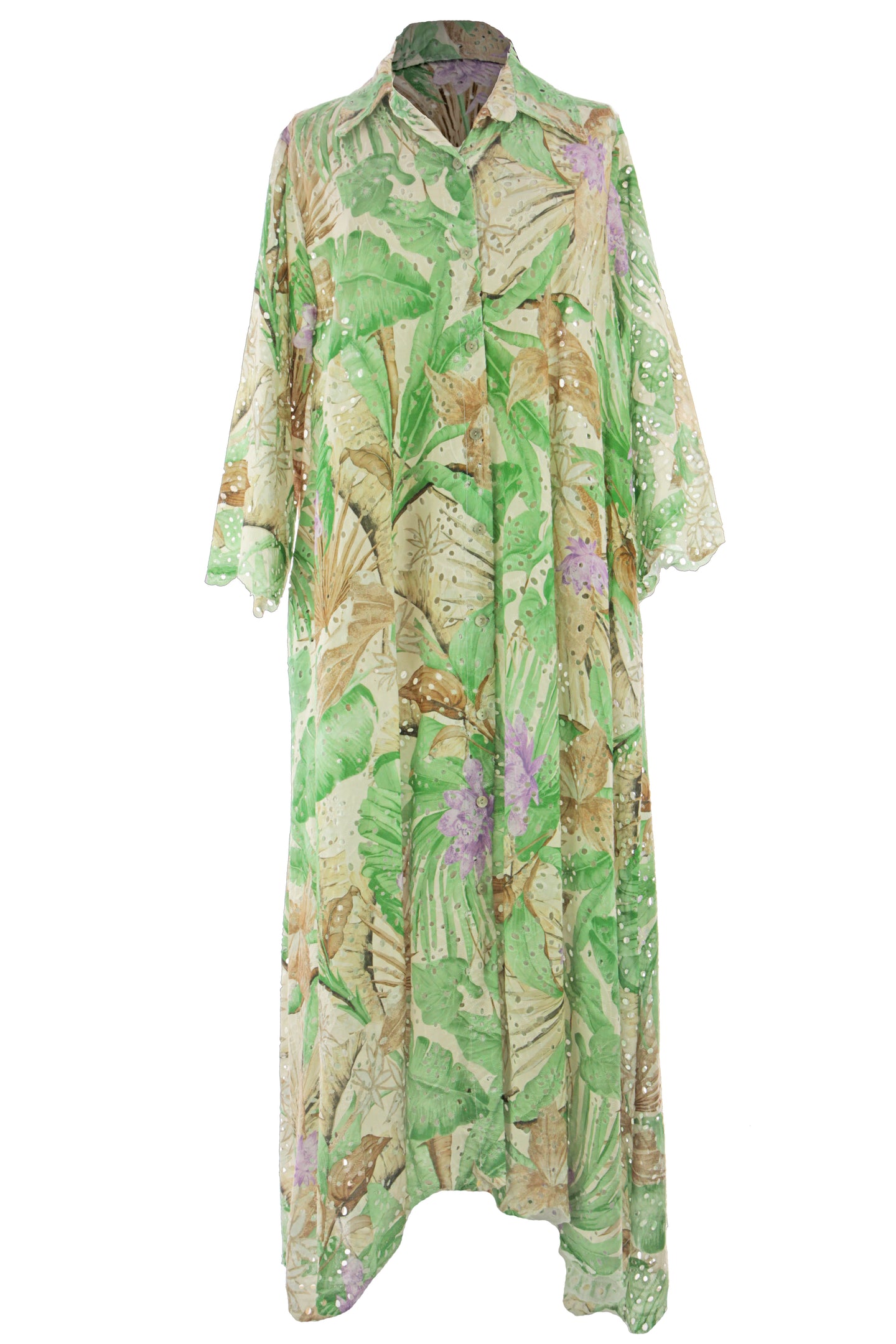 Tropical Print Broderie Anglaise Dress