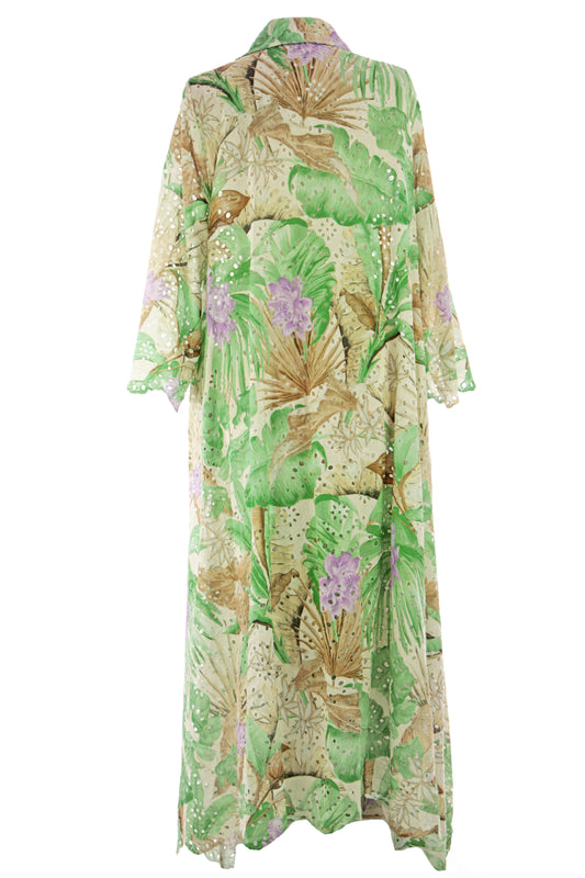 Tropical Print Broderie Anglaise Dress