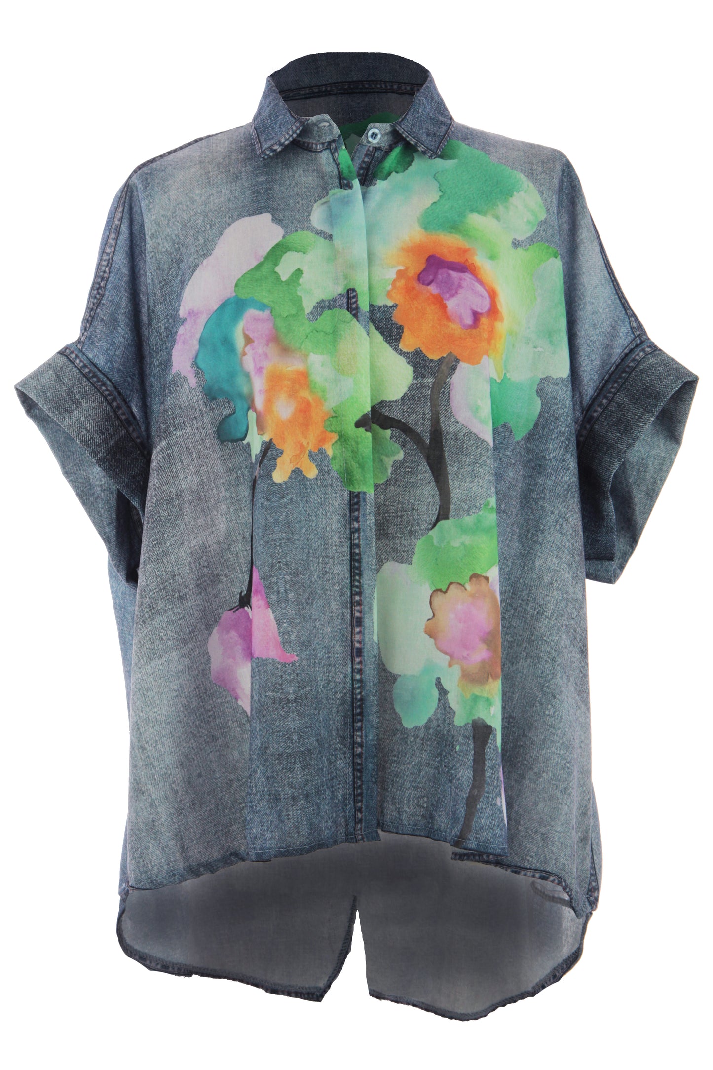 Watercolour Floral Denim Look Shirt