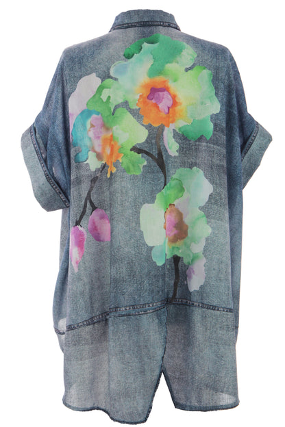 Watercolour Floral Denim Look Shirt