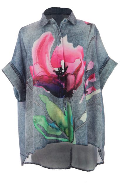 Watercolour Floral Denim Look Shirt