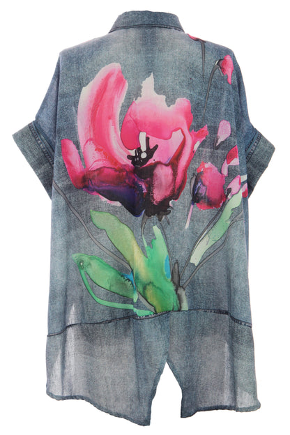Watercolour Floral Denim Look Shirt