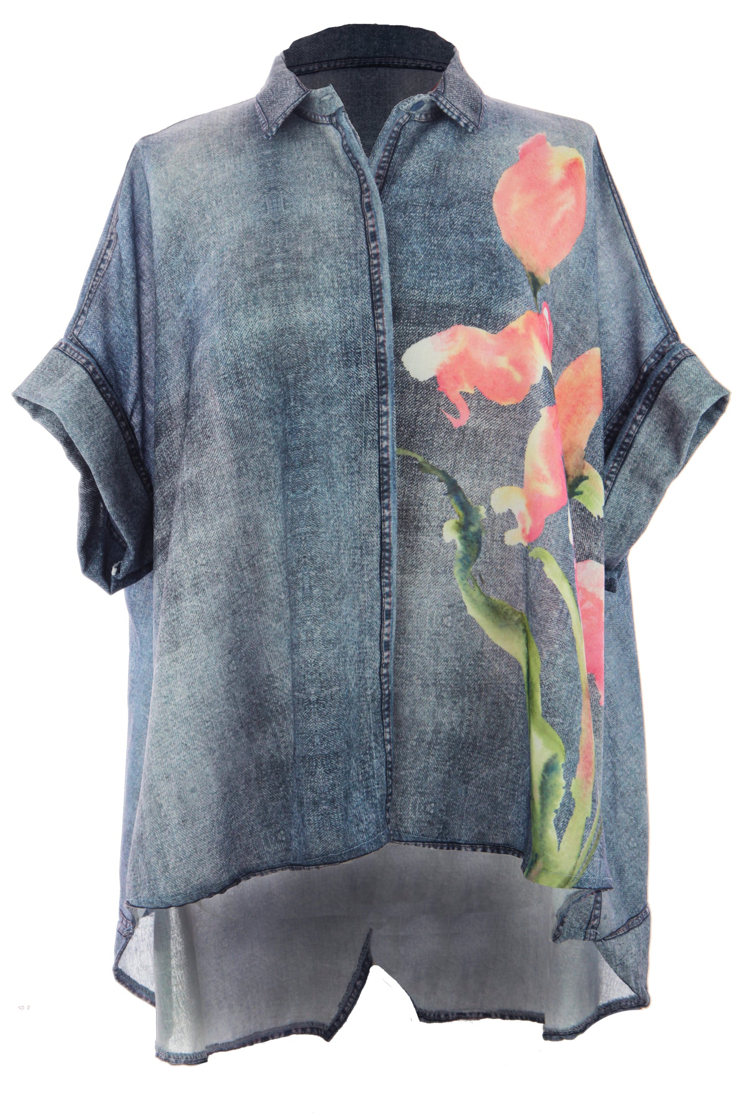 Watercolour Floral Denim Look Shirt