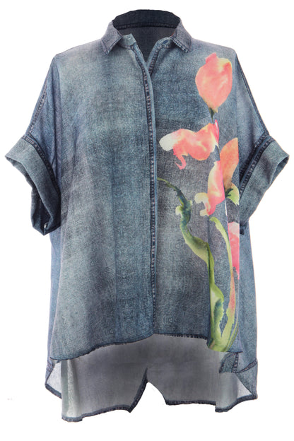 Watercolour Floral Denim Look Shirt