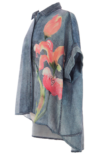 Watercolour Floral Denim Look Shirt