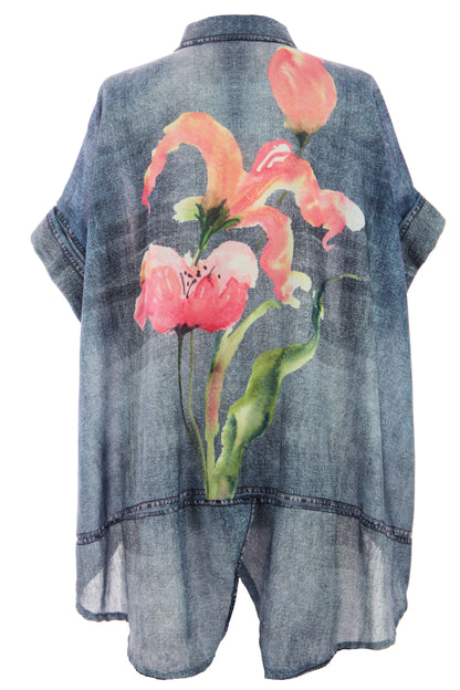 Watercolour Floral Denim Look Shirt