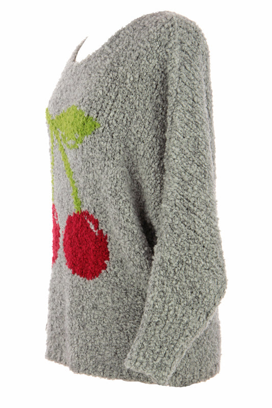 Cherry Pattern Boucle Wool Jumper