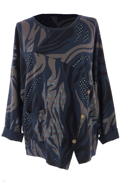 3 Button Printed Top