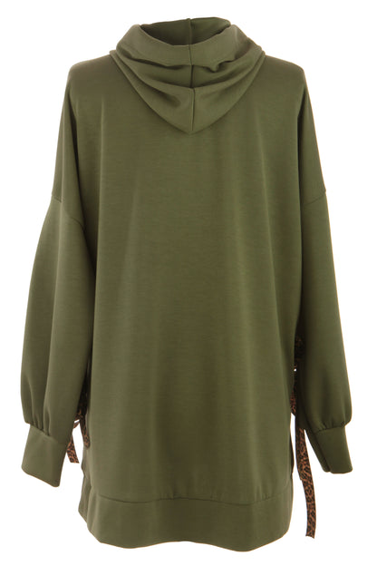 Leopard Print Tie Hoodie Sweatshirt