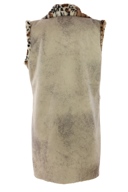 Faux Suede Leopard Longline Gilet
