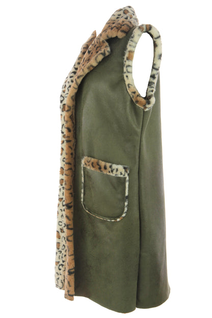 Faux Suede Leopard Longline Gilet