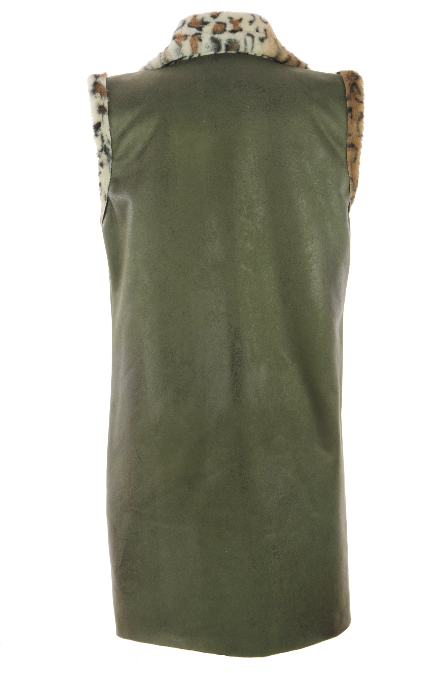 Faux Suede Leopard Longline Gilet