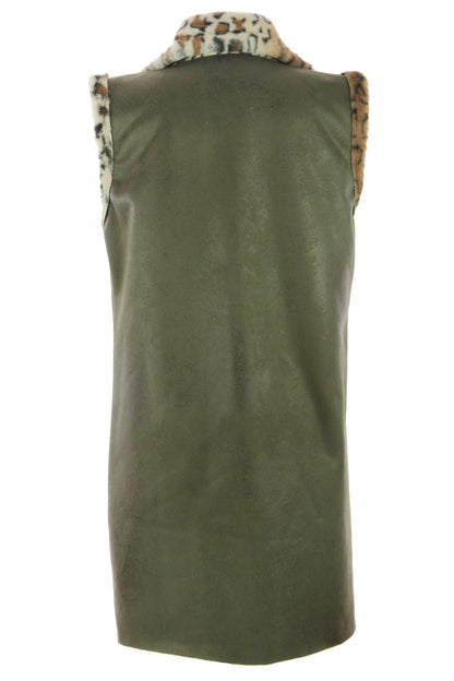 Faux Suede Leopard Longline Gilet