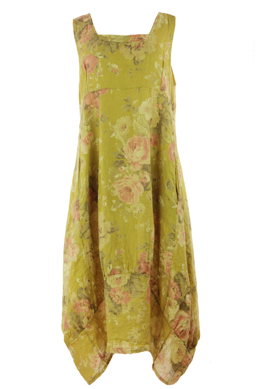 Floral Square Neck Linen Dress
